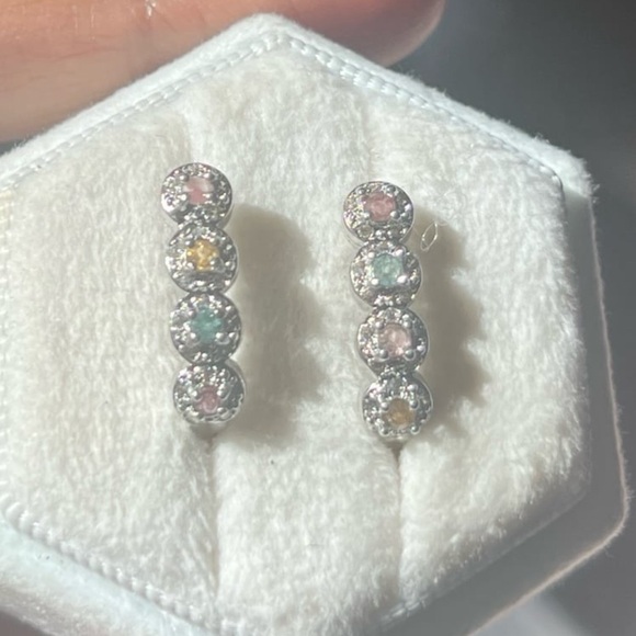 Multicolor natural tourmaline earrings new with silver plating #285 - Picture 8 of 13